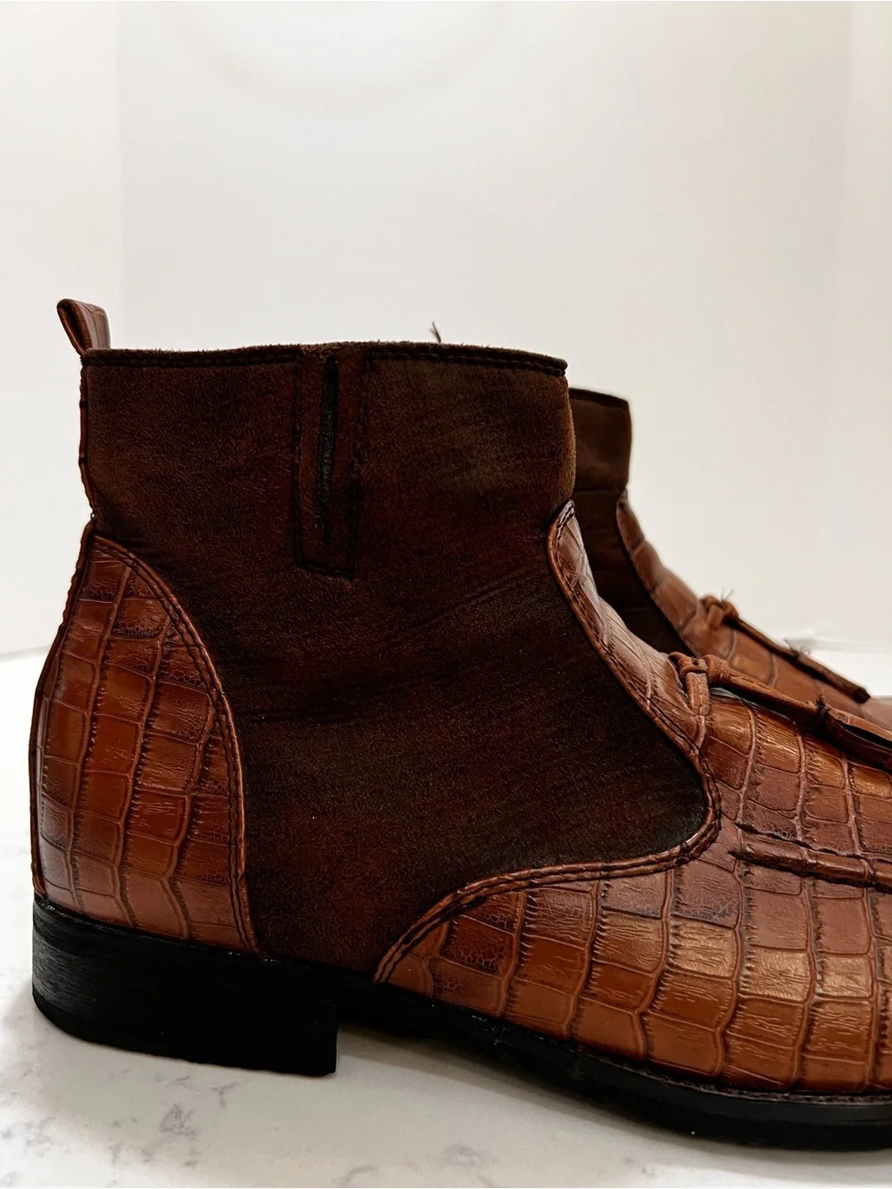 Men's Brown Croc-Embossed Tassel Chelsea Boots